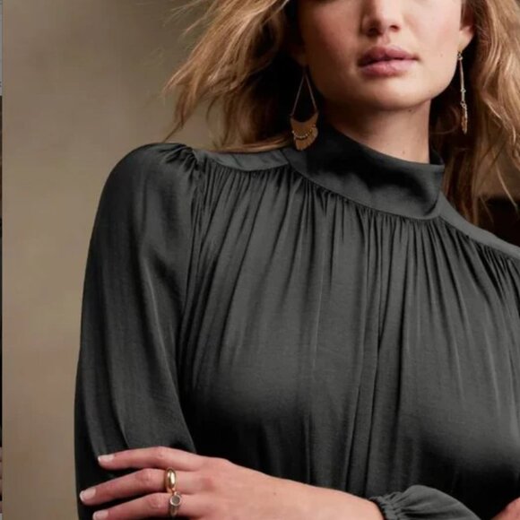 NWT Banana Republic Purple Dress Sz Small Maxi Tea Length Slit Back Long Sleeve - Picture 7 of 9